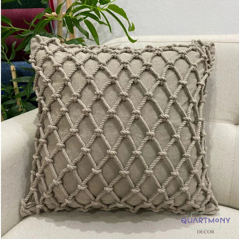 Capa Almofada Cordão Areia Decorativa Trançada Rustica Estilo Boho Chic Artesanal  Macrame Algodão