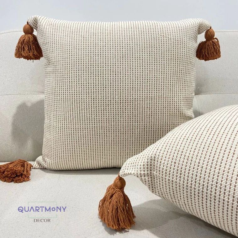 Kit 2 Capas Almofada Pontilhado Caramelo Decorativa Pompom Sofá