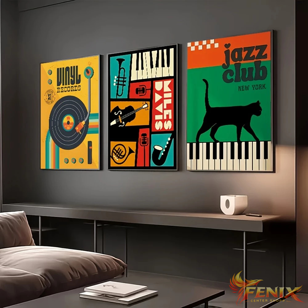 3 peças Vintage Jazz Club & Instrumentos Musicais Tela Arte de Parede quadros Impressões abstrato