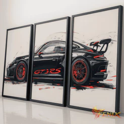Quadros Decorativos 3 Peças Carro De Luxo Esportivo JAPONÊS Sala Quarto GT3 RS