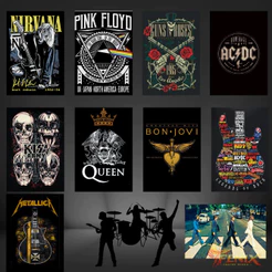 Quadros Decorativos Bandas Rock Pink Floyd Nirvana Guns' N Roses Kiss Queen Bon Jovi sala escritório hall bar adega