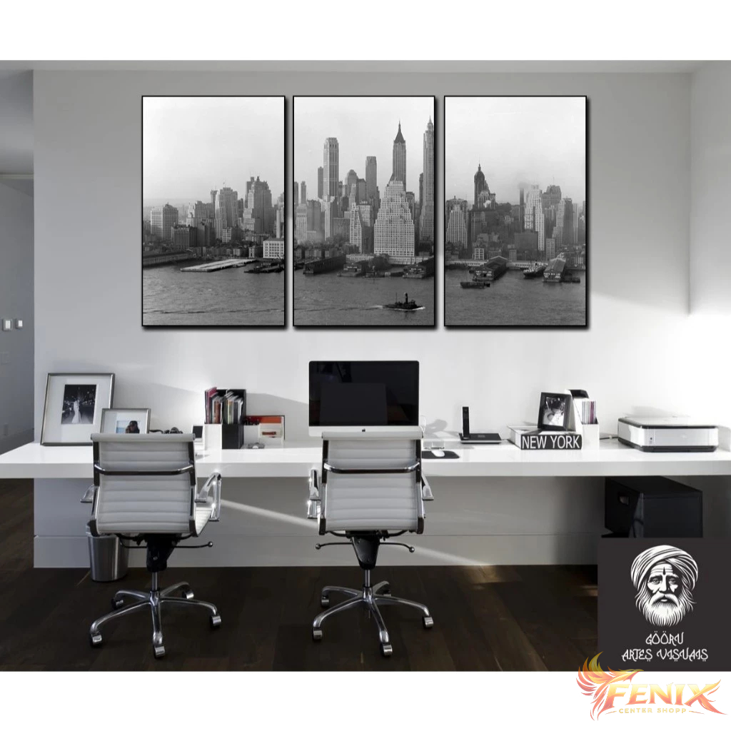 Quadro decorativo fotografia clássica preto e branco conceito Nova Iorque new york prédio escritório arquitetura civil