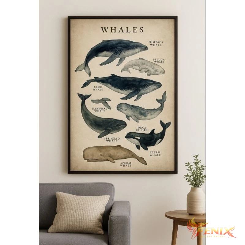 Quadro Decorativo Peça Única Biologia Marinha Fundo Bege Animais Decoração Quarto Sala Hall