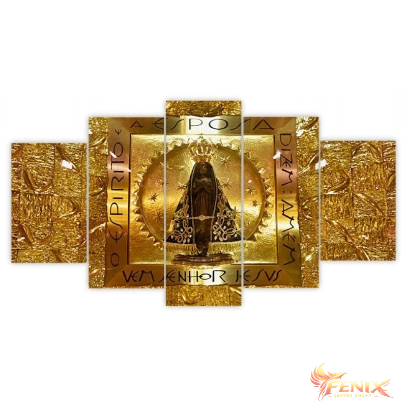 Kit de Quadro 5 Peças Placas Decorativas Hall/Sala/Escritório/Quarto Nossa Senhora Aparecida Tema Religioso Religião