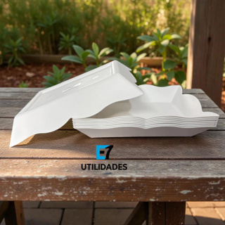 Kit até 50 Bandejas quadradas plástico salgadinho porções petisqueira petiscos em Oferta na Shopee