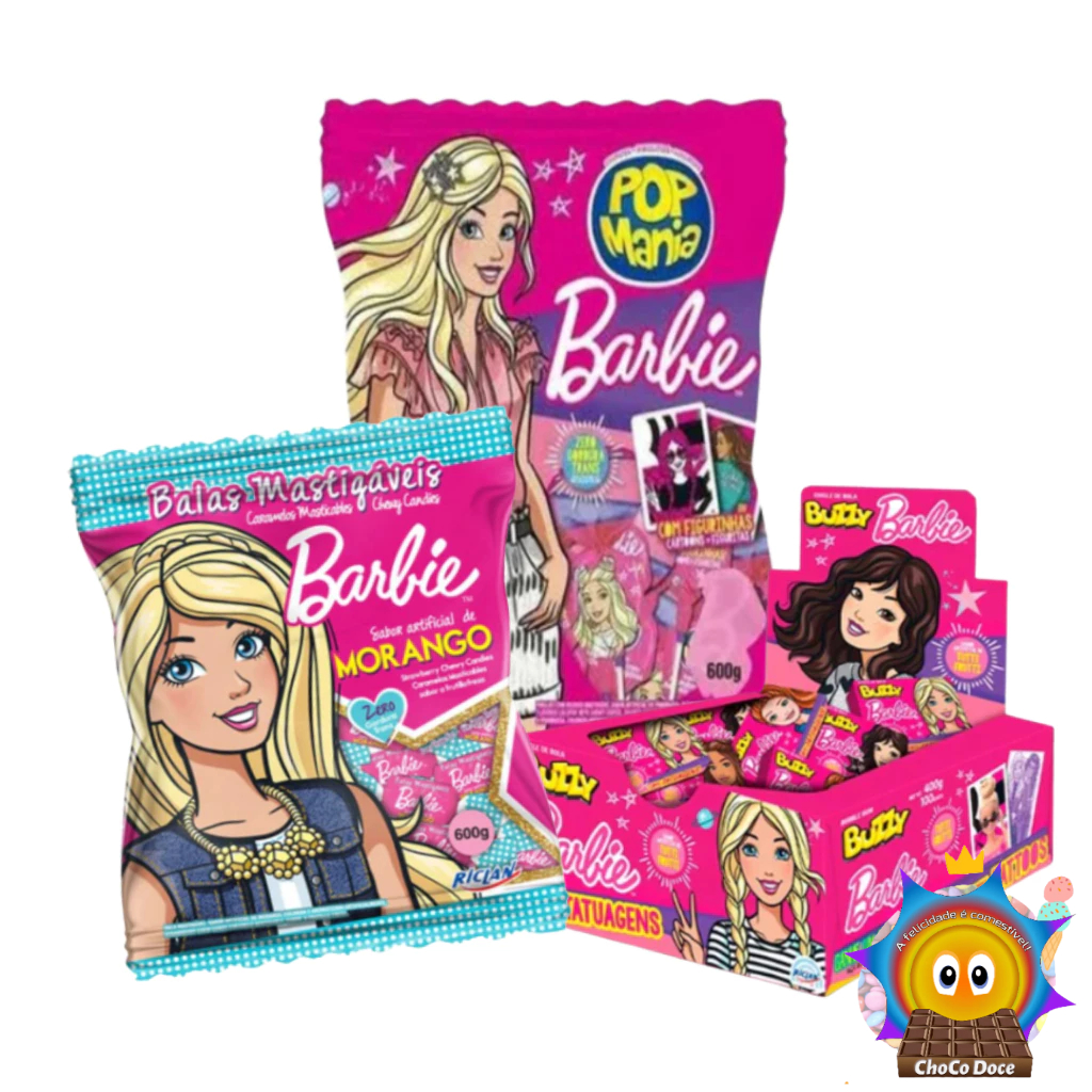 Kit Barbie Pirulito Bala Chiclete Doces Festa Lembrancinhas Brindes Sacolinha Surpresa