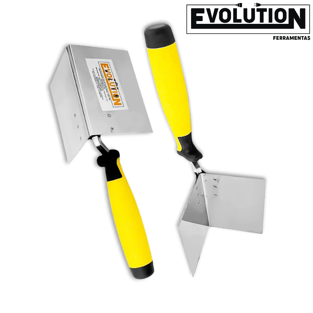 Desempenadeiras de Canto Externo e Canto Interno Evolution Aço Inox P/Massa Corrida Reboco Drywall