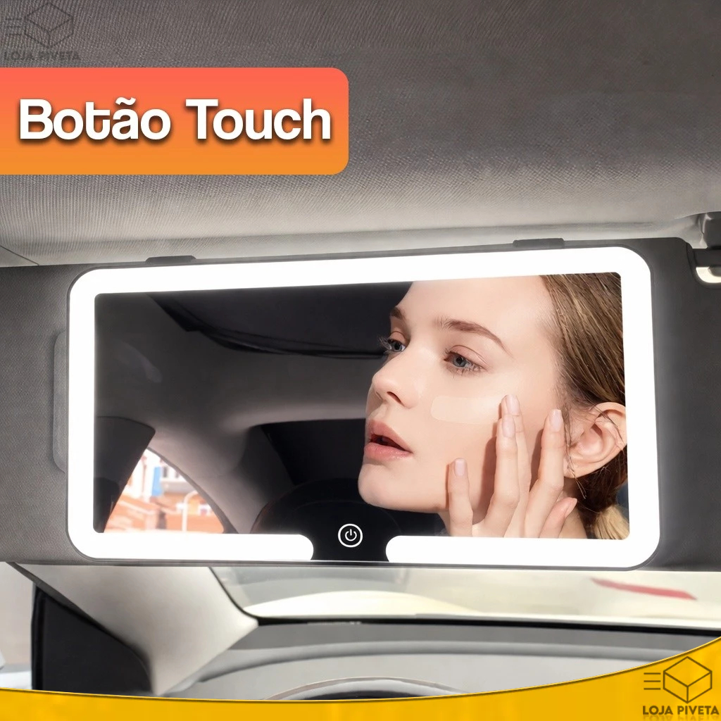 Espelho Led Para Quebra Sol Do Carro Retrovisor Recarregável Para Maquiagem Touch 3 Modos Iluminação