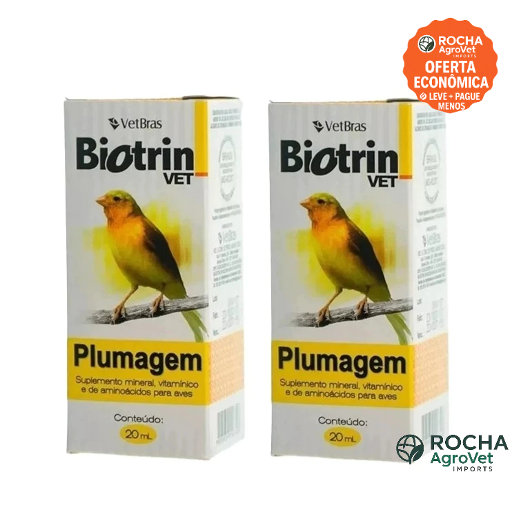 Kit 2 Biotrin Vet PLUMAGEM 20ml Suplemento Vitamínico para Aves - VETBRAS