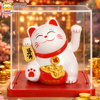 Maneki Neko Gato da Sorte Japonês Solar - Branco em Oferta na Shopee