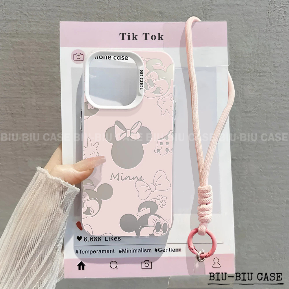 Capinha capa rato em fundo rosa Para iPhone 17 11 12 13 15 14 16 Pro Max Xr Xs Max pulseira rosa Capa TPU choque