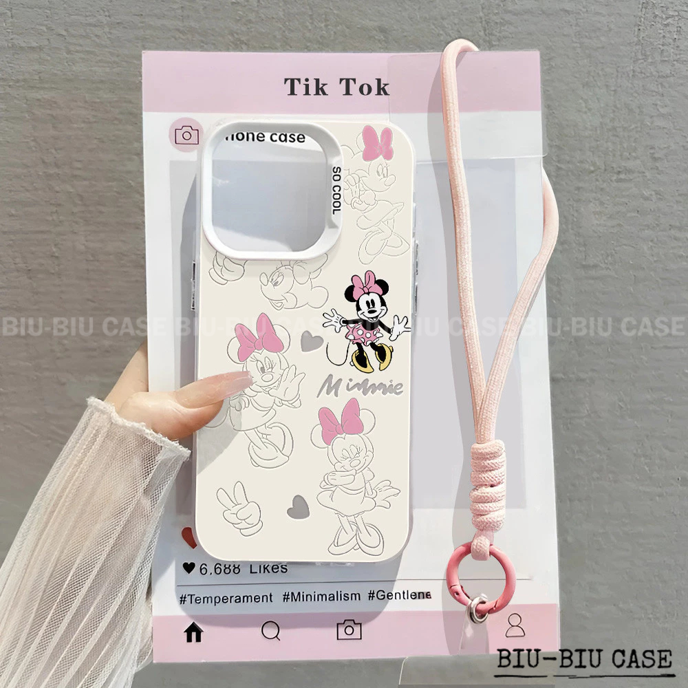 Capinha capa Minnie com laços Para SAMSUNG Galaxy A55 A54 A35 A34 A25 A15 S24 S23 S25 pulseira rosa Capa TPU choque