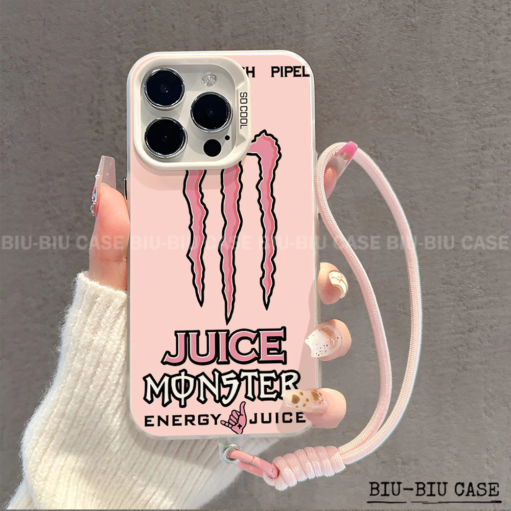 Capinha capa Monster Energy Para iPhone 17 11 12 13 15 14 16 Pro Max Xr Xs Max pulseira rosa Capa TPU choque