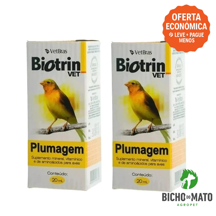 Kit 2 Biotrin Vet PLUMAGEM 20ml Suplemento Vitamínico para Aves - VETBRAS