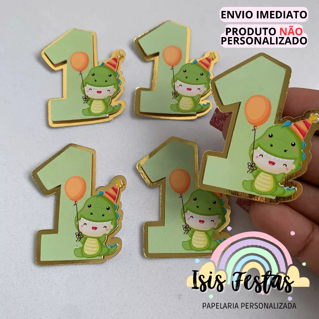 10 Apliques 3D Número DINO BABY - DOURADO em Oferta na Shopee