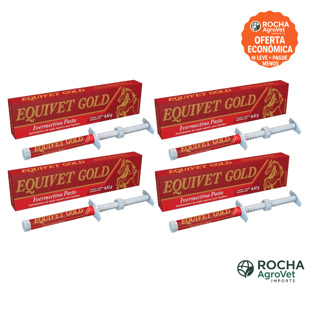 Kit 4 Equivet Ivomec Gold 6,42 - Ivermectina Vermífugo Cavalos - VetBras