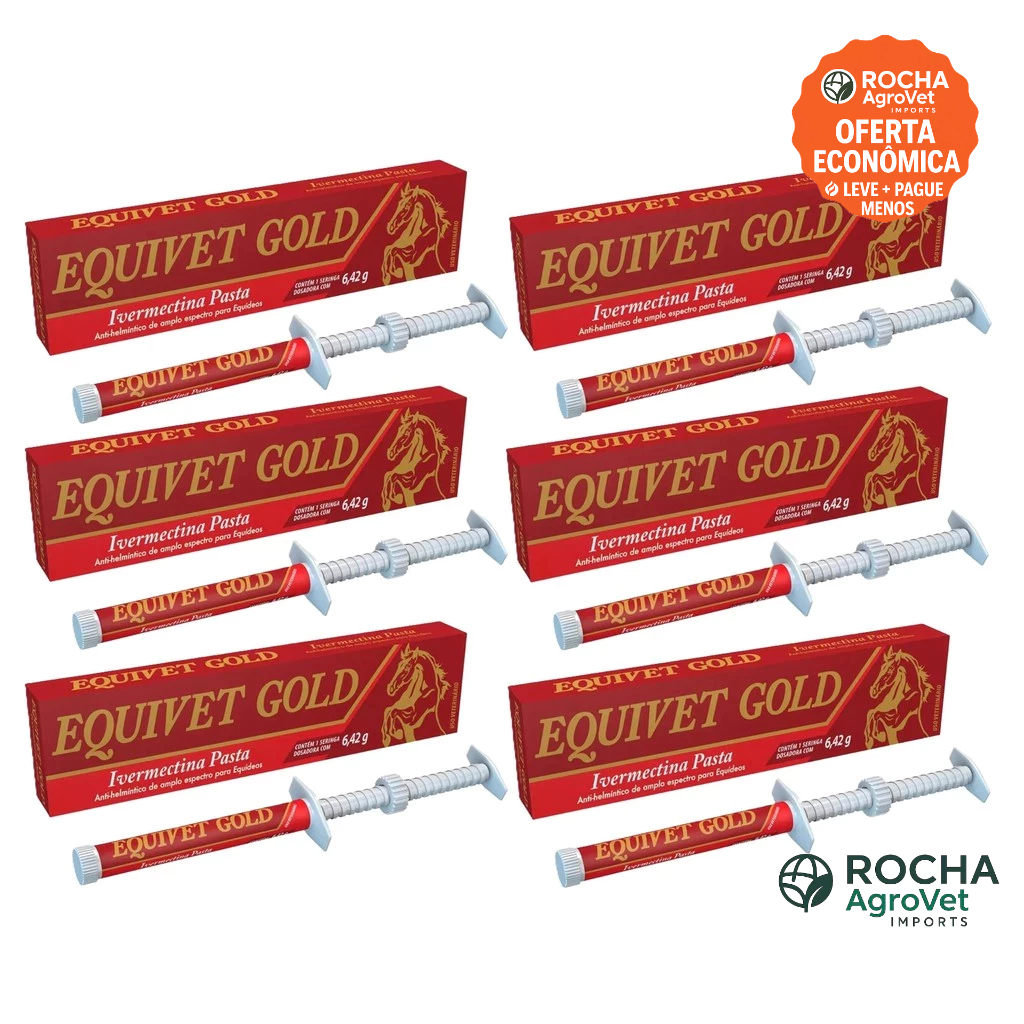 Kit 6 Equivet Ivomec Gold 6,42 - Ivermectina Vermífugo Cavalos - VetBras