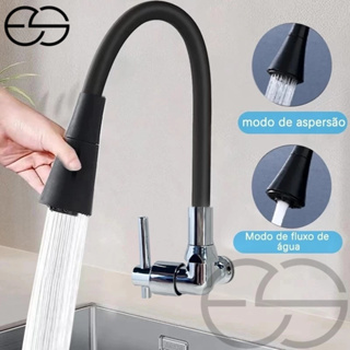 Torneira Gourmet Flexível Cozinha Parede Vertical Preto Prata ES em Oferta na Shopee