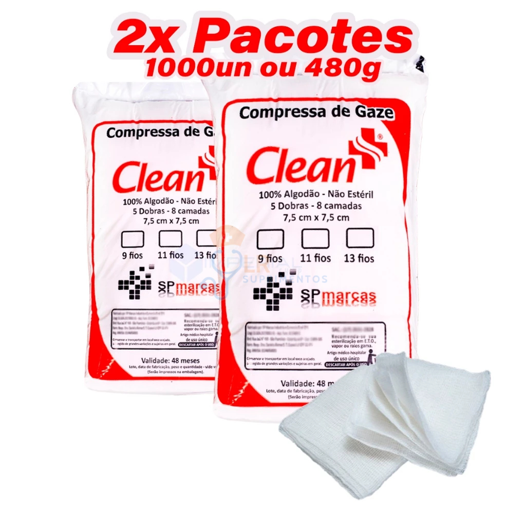 Compressa De Gaze 13 Fios Hidrófila 2x Pacotes Curativo 1000un ou 480g em Oferta na Shopee