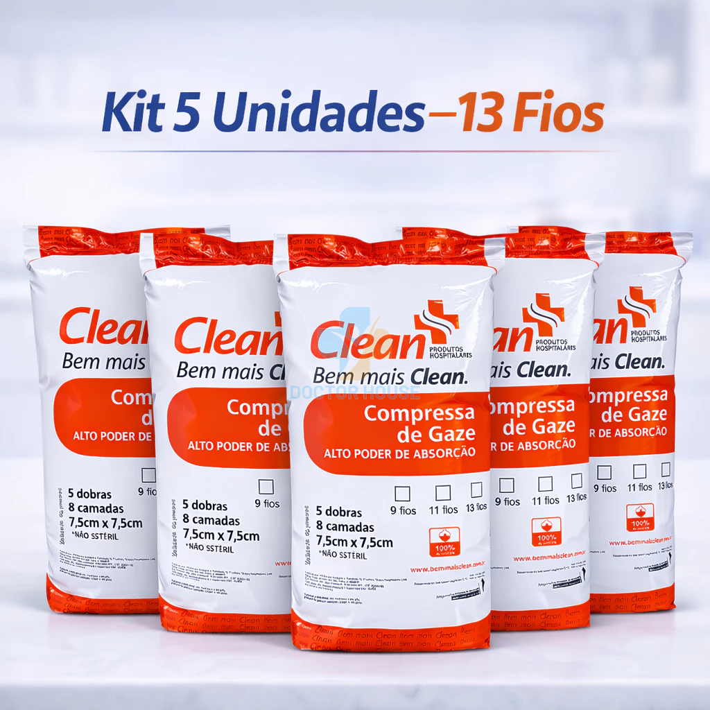 Kit 5x Compressas De Gazes 13 Fios Hidrófila 2.500 Unids Ou 1200g Ideal Para Curativos