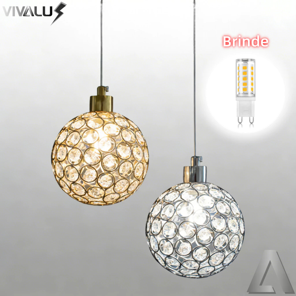 Lustre Pendente Globo Cristal Brilhante Lustre Bolinha Bola Lavabo Gold G9 BQ 7W Luminária Elegante