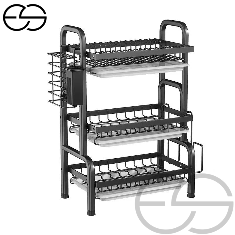 Escorredor Organizador de Louças 2 andar 3 andar Preto Aço Inoxidável Rack ES — foto 9