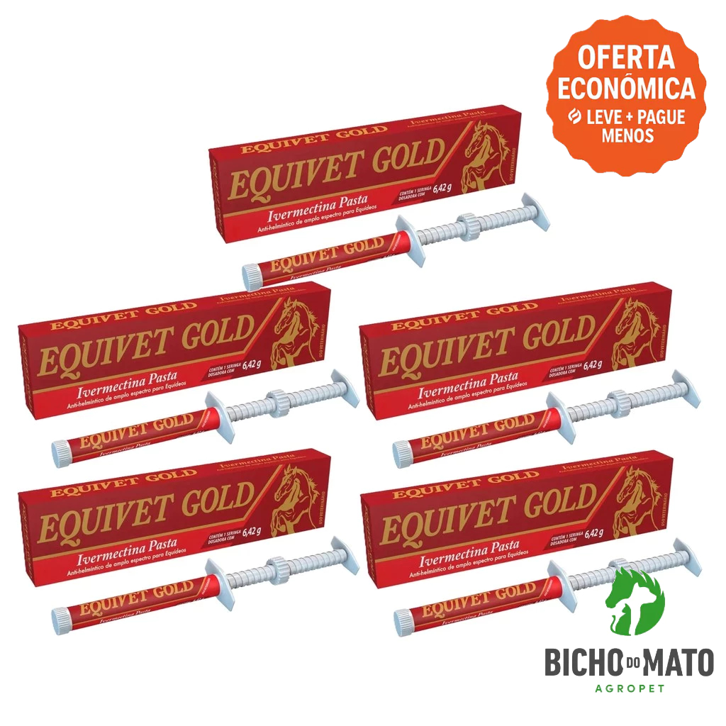 Kit 5 Equivet Ivomec Gold 6,42 - Ivermectina Vermífugo Cavalos - VetBras
