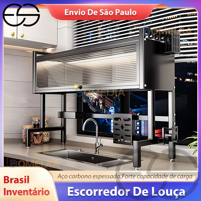 Escorredor De Louças Organizador De Pia De Cozinha Bancada Para Cozinha Prateleira Porta L65/75/85/95/105cm ES