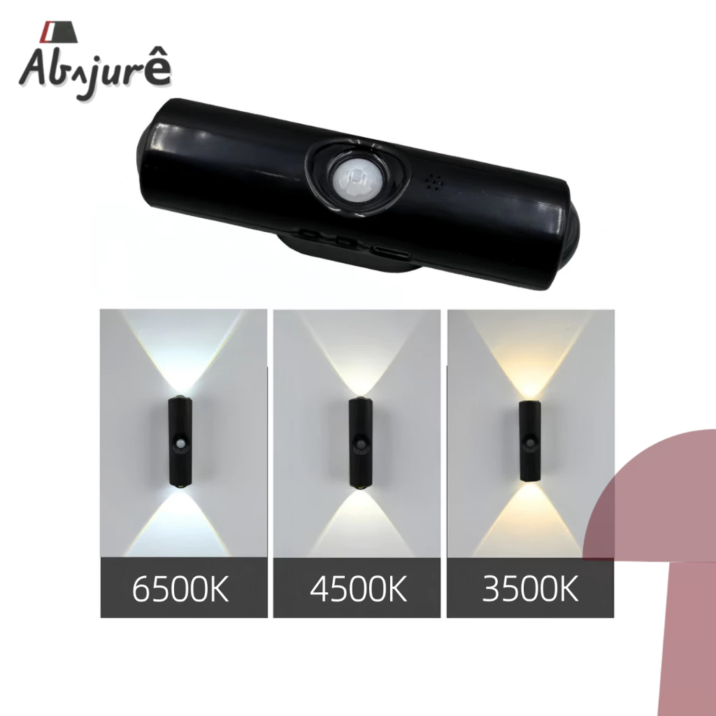 Arandela Com Sensor Recarregável USB Luz Noturno LED Lâmpada De Parede 2 Fachos Interno Preto Branco em Oferta na Shopee