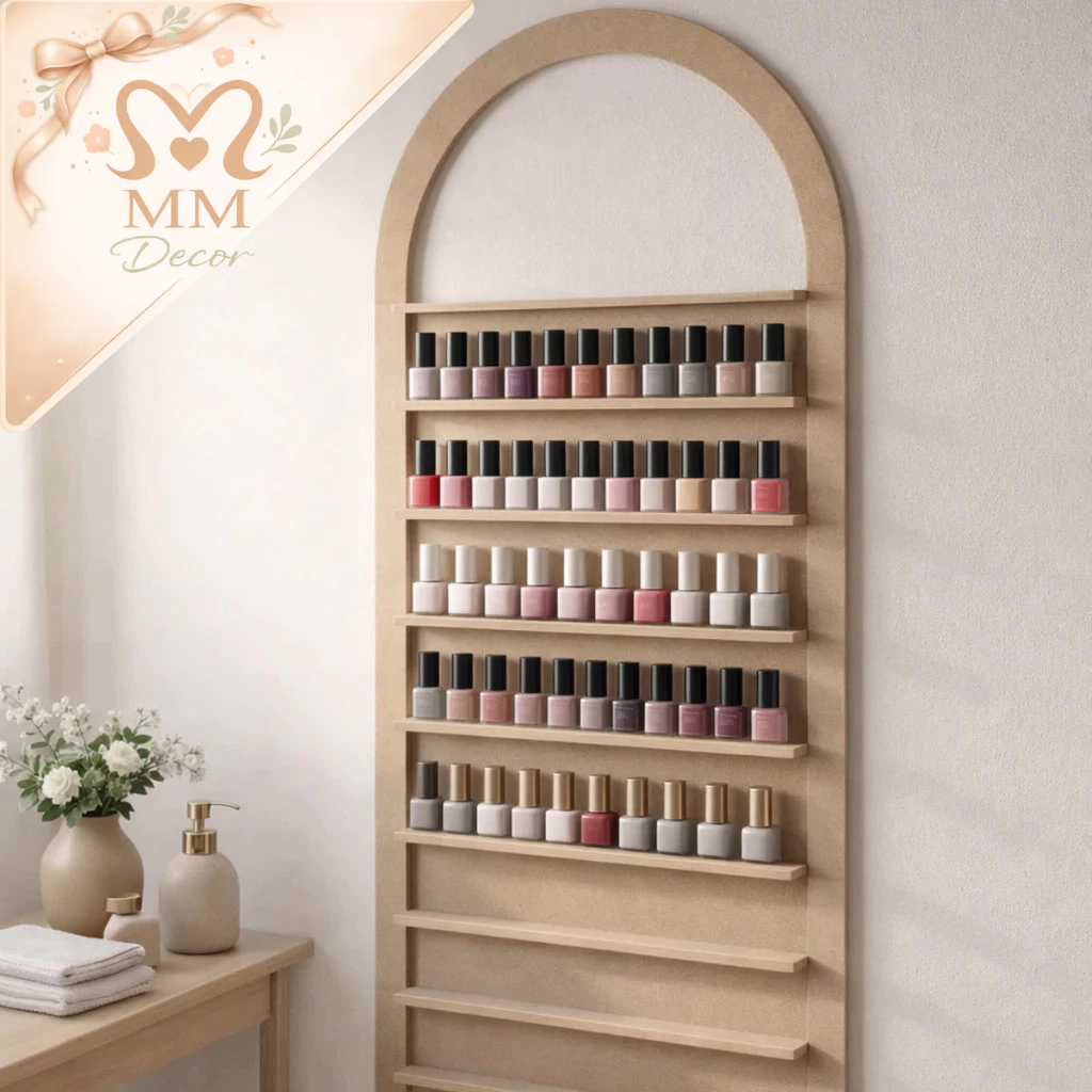 Expositor Porta Esmaltes MDF com Arco 10 Prateleiras para Espaço Manicure em Oferta na Shopee