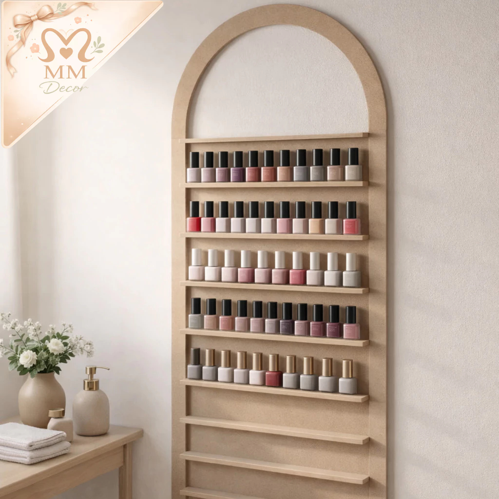 Expositor Porta Esmaltes em MDF com Arco 10 Nichos para Studio de Unhas em Oferta na Shopee