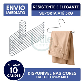 Kit 10 Cabides Calça Aberto Calceiro Resistente Elegante Luxo Aço Carbono Aramado 5kg Cromado em Oferta na Shopee