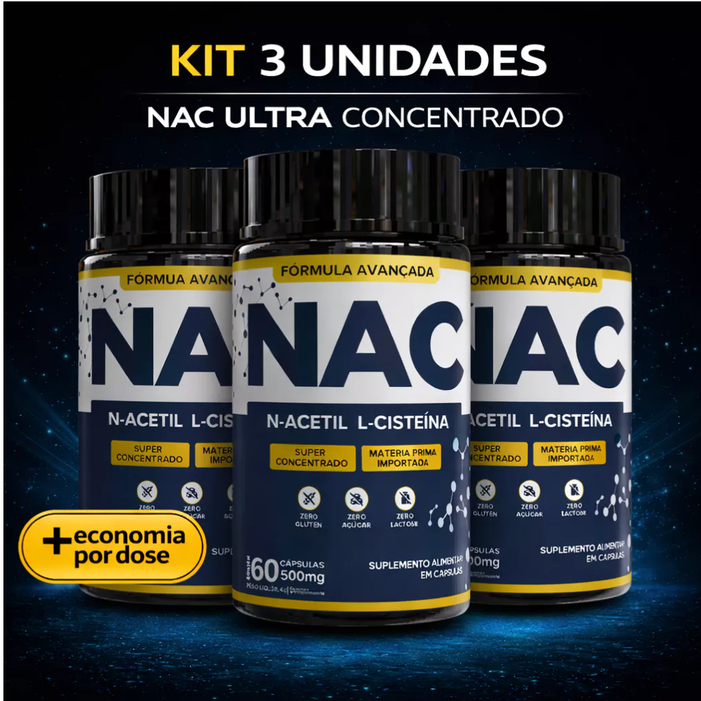 NAC N-Acetil L-Cisteína 500mg  Antioxidante, Detox, Imunidade e Saúde do Fígado 60, 120 ou 180 Caps em Oferta na Shopee