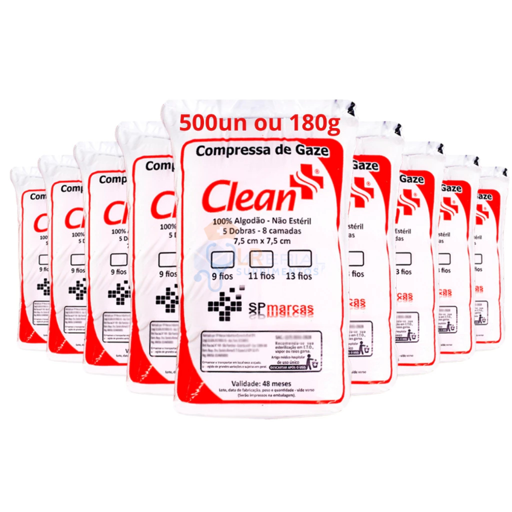 Kit 10x Compressas De Gazes 9 Fios 500un Pacote Curativo