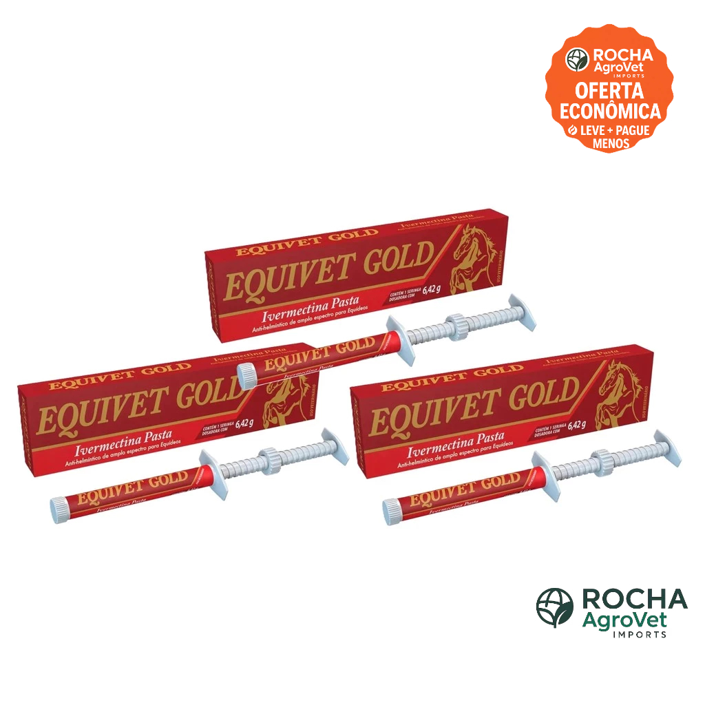 Kit 3 Equivet Ivomec Gold 6,42 - Ivermectina Vermífugo Cavalos - VetBras