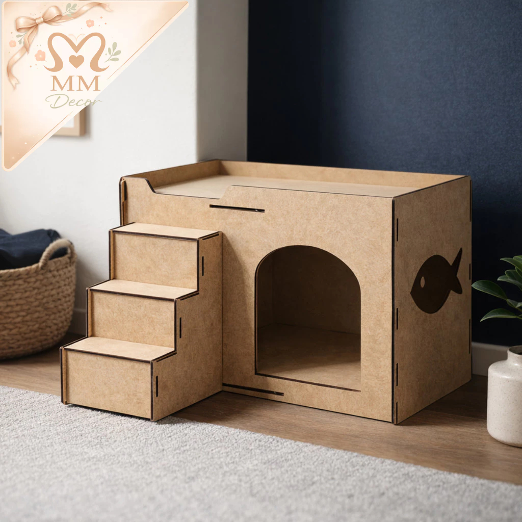 Toca para Gato MDF Cru com Escada Casinha Pet Estilo Moderno em Oferta na Shopee
