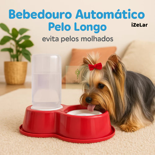 Bebedouro Pet Pelos Longos Automático 1,5L Para Cães, Boia e Trava Antivazamento - Borda Antiformiga