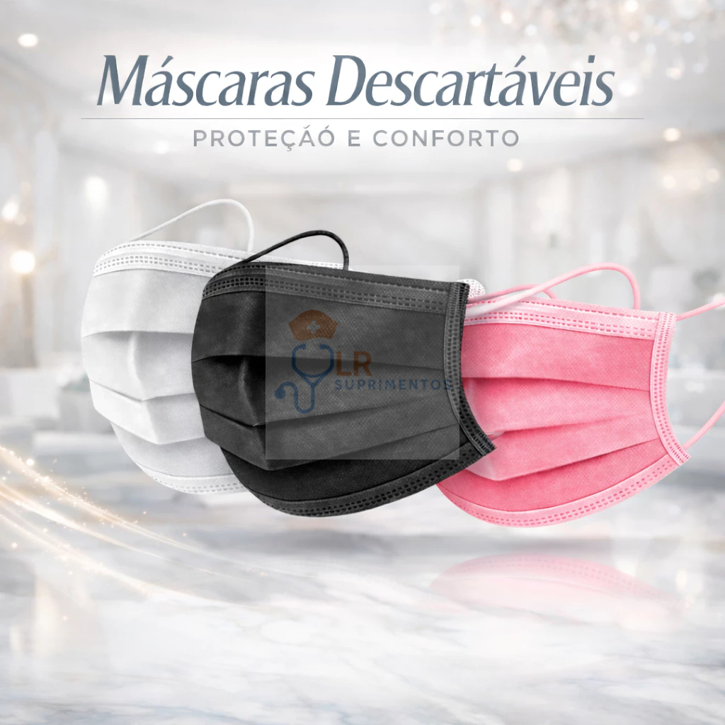 Máscara Descartável Proteção Facial Tripla Kit com 50un Clínica Hospital