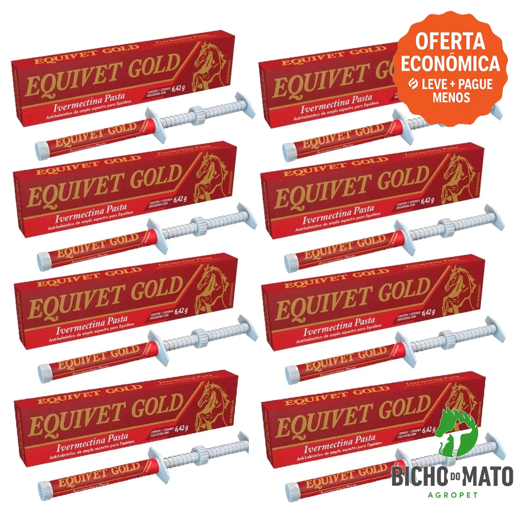 Kit 8 Equivet Ivomec Gold 6,42 - Ivermectina Vermífugo Cavalos - VetBras