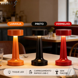Abajur Cogumelo Moderno Laranja Vermelho Preto Luminária De Mesa Led Portátil Recarregável USB 5V