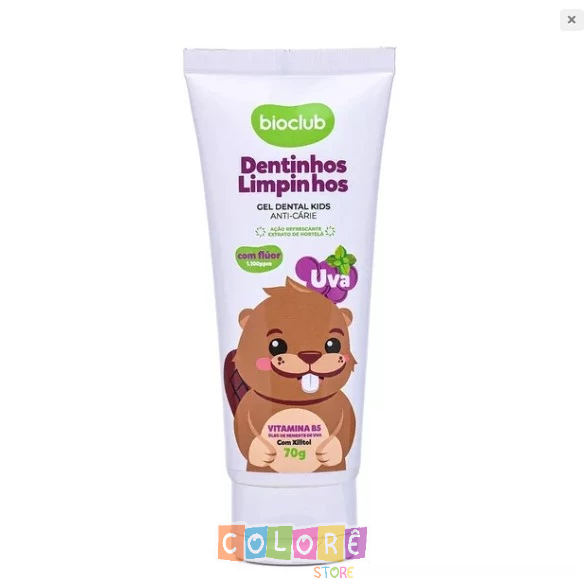 Gel Dental Infantil Vegano Com Flúor Xilitol Anti Cárie Dentinhos Limpinhos Uva Bioclub Creme Dental