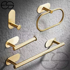 Kit Acessórios Banheiro Cabide Toalheiros Papeleira 4 Peças Dourado ES