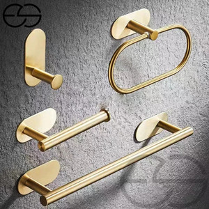 Kit Acessórios Banheiro Cabide Toalheiros Papeleira 4 Peças Dourado ES
