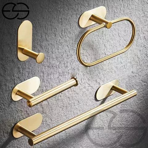 Kit Acessórios Banheiro Cabide Toalheiros Papeleira 4 Peças Dourado ES