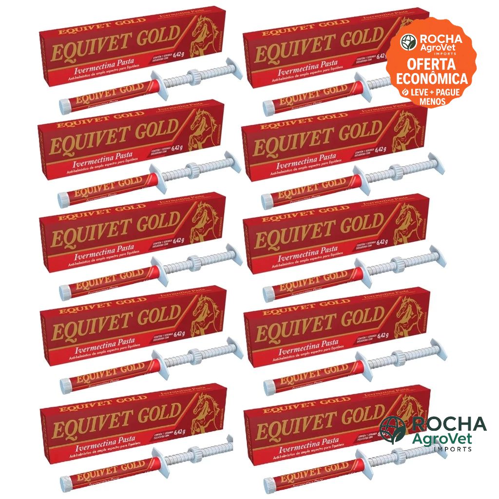 Kit 10 Equivet Ivomec Gold 6,42 - Ivermectina Vermífugo Cavalos - VetBras
