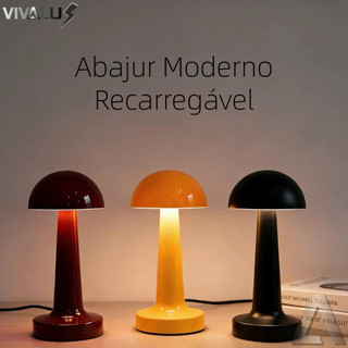 Abajur Cogumelo Moderno Laranja Vermelho Preto Luminária De Mesa Led Portátil Recarregável USB 5V