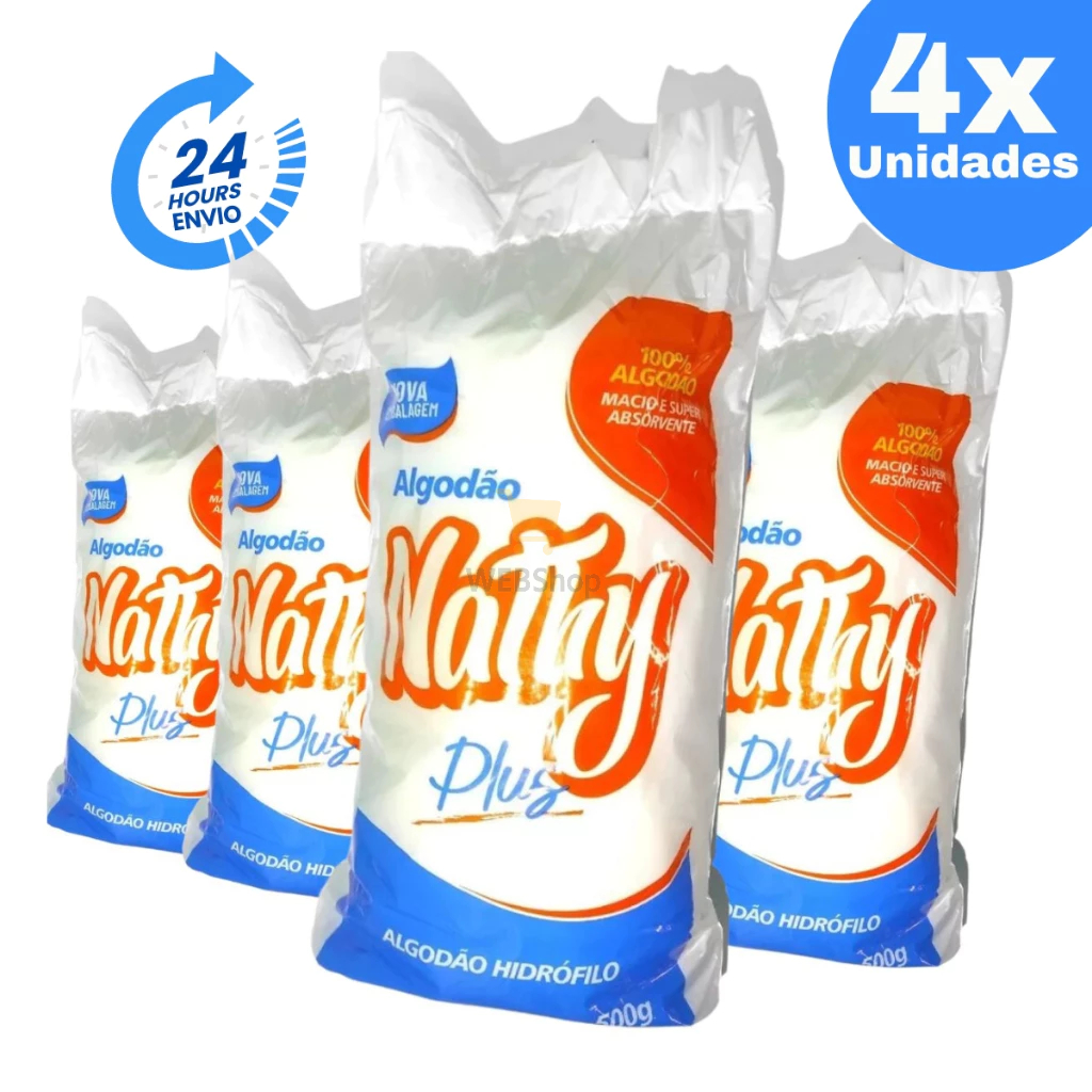 Kit com 4 Rolos de Algodão Hidrófilo 500g – 100% Algodão Nathy