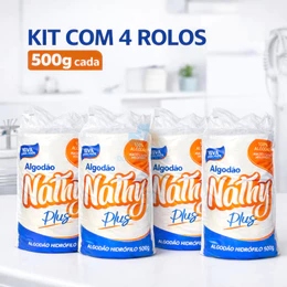 Kit 4 Algodão Hidrófilo Nathy 500g Profissional 100% Algodão Alta Absorção Estética Manicure