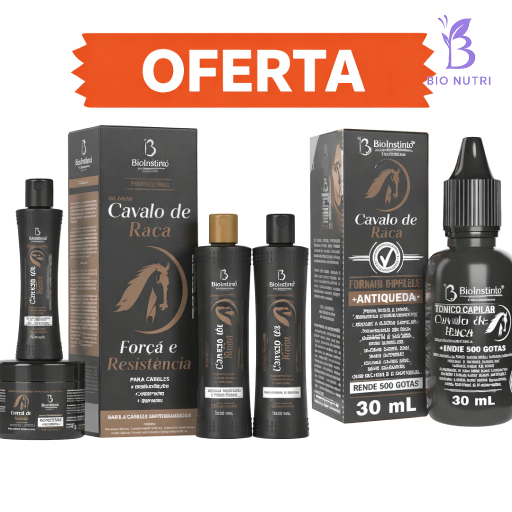 Kit Cavalo de Raça + Tônico Capilar – Crescimento e Força Máxima para seus Cabelos!