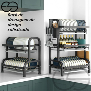 Escorredor Organizador de Louças 2 andar 3 andar Preto Aço Inoxidável Rack ES em Oferta na Shopee